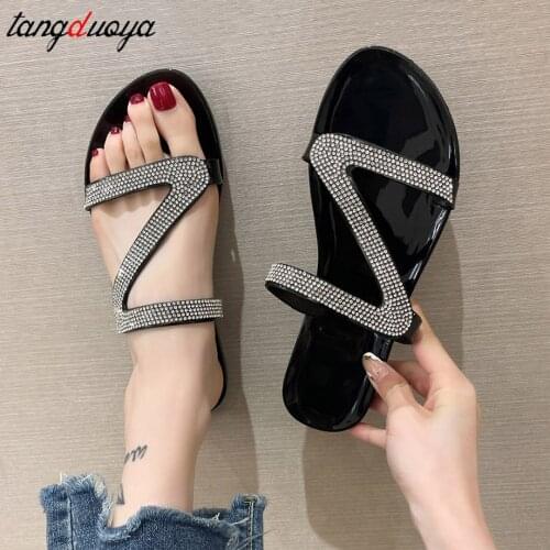 Women Shoes Slippers Rhinestone Female Flats Slippers Women Flip Flop Women Summer Footwear 2021 Outside Ladies Flip-Flops