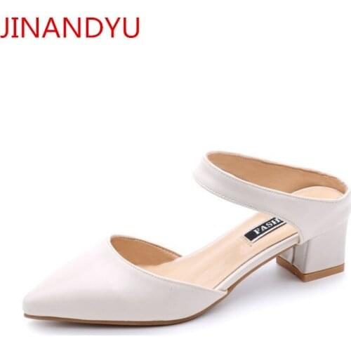 Pointed Slippers Shoes Women Chunky Heels Sandals Fashion Slides Women Shoes Plus Size 42 Leather Heels Woman Slippers Sandals