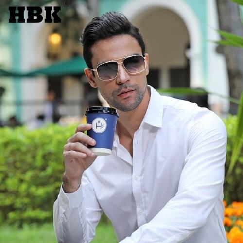 HBK Vintage Square Sunglasses Men Women Brand Design Male Rectangle Gold Metal Frame Outdoor Travel Driving Sun Glasses UV400