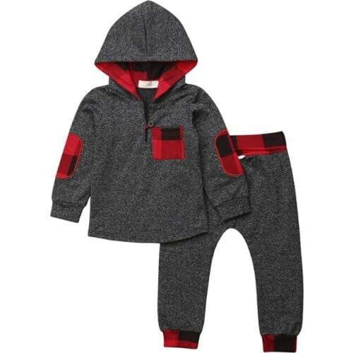 Newborn Baby Girls Boys Warm Clothes Long Sleeve Hooded Sweatshirt Plaid Pants Outfits Clothes Set Winter Clothing 0-3Y