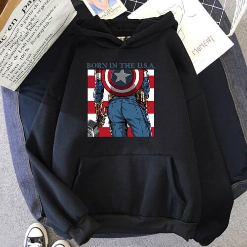 Disney Captain America Hoodies Casual Marvel Superhero Pullover Aesthetic 90s Streetwear Hipster Urban Men Sweatshirt Y2k Trend