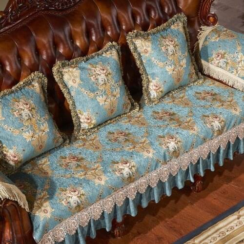Vintage Chenille Lace Sofa Slipcover Cover 1 2 3 Seater Floral Anti-slip Couch Protector Furniture Chair Armrest Towel European