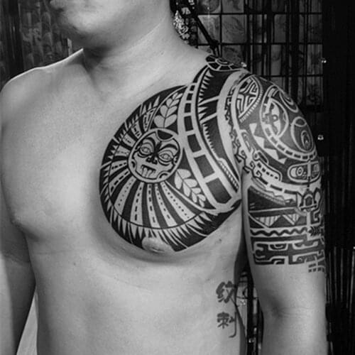 Shoulder And Chest Sun totem Waterproof Tattoo Sticker cool Harajuku tattoo Fake Tatto Flash QE