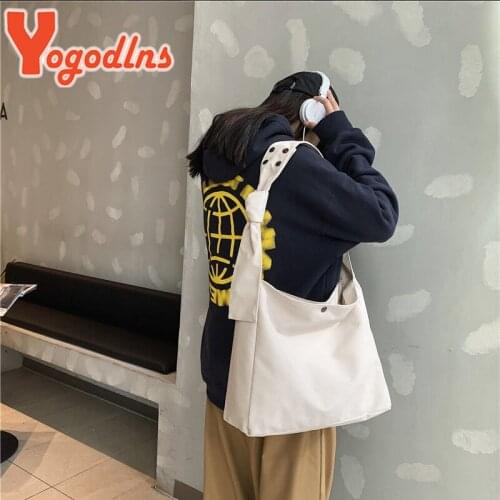 Yogodlns Casual Canvas Bag for Women Large Capacity Shoulder Bag Solid Color Totes Bag Trendy Student School Bag Cloth Handbag