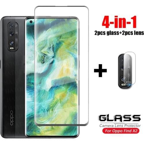 4-in-1 Glass on Find X2 Tempered Glass Oppo Find X2 X3 Pro Neo 3D Full Curved Cover Glass Camera Lens Screen Protector Find X2