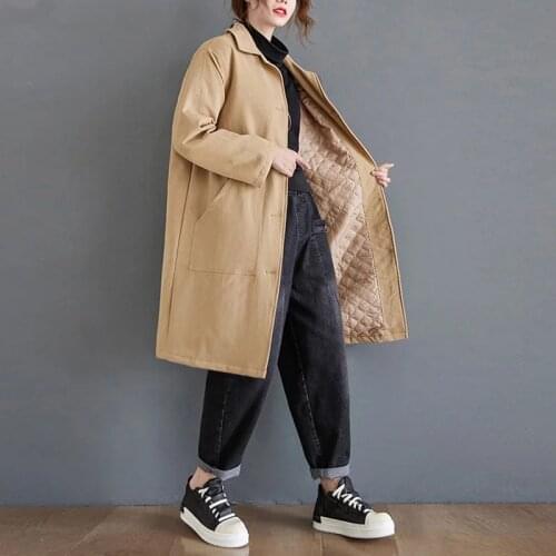 Plus Size Coats Women Jacket Solid Thickening Oversize Cardigan Parka Long Windbreaker Female Loose 2021 New Spring Outerwear