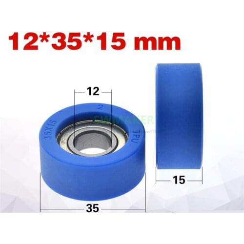 10pcs 12*35*15mm PU polyurethane 95A soft rubber coated 6001 bearing wheel / flat roller, mute guide wheel