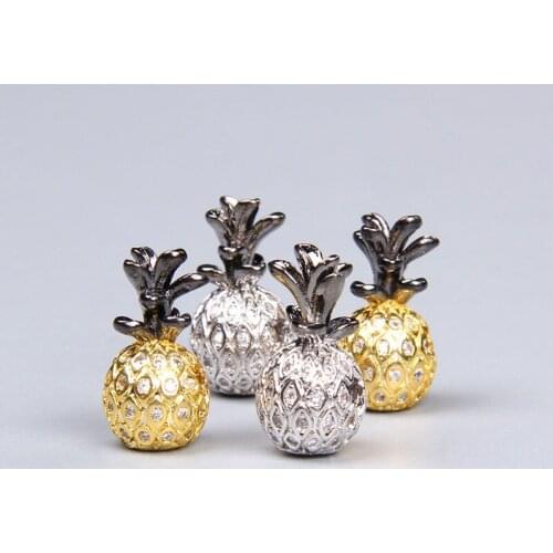 2 Pieces 17*9 mm Silver Color CZ Pineapple Pendant Tiny Gold Hollow Fruit Charm For DIY Making Jewelry Women Necklace Findings