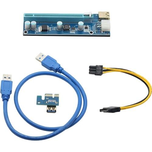 60cm Riser PCI-E Riser Card 009S PCI-E Pcie Express 1x to 16x Extender Adapter USB Cable SATA 15Pin to 6Pin Power Cable