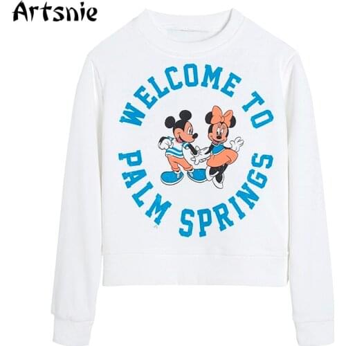 Artsnie Spring 2021 Mickey Mouse Cartoon Sweatshirt Women O Neck Long Sleeve Oversized Hoodies Disney Knitted White Sweatshirts