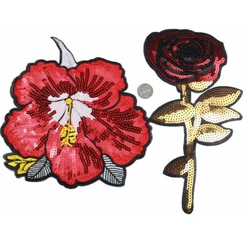 Large! 2 Style Red Flower Sequin Applique High quality Embroidery Patch Cheongsam Iron on Patches for Clothing Women Clothes