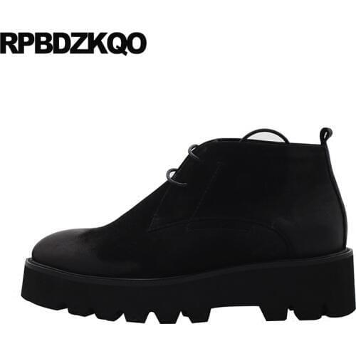 Thick Soled Full Grain Leather Genuine Platform Mens High Heel Boots Formal Ankle Booties Dress Sole Harajuku Oxford Shoes Wedge