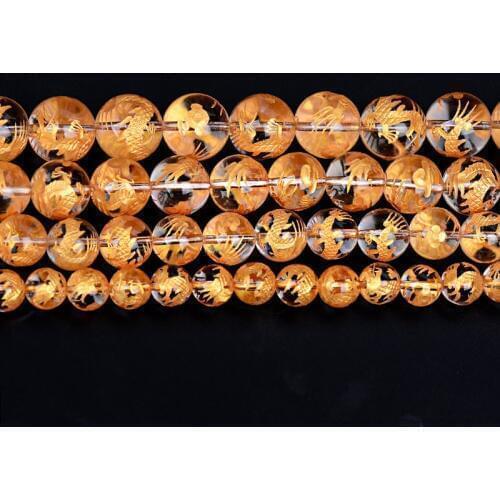 8-14mm Natural White Rock Quartz Beads Gold Carved Dragon Turtle Tiger Phoenix Loose DIY Beads For Jewelry Making Beads 15