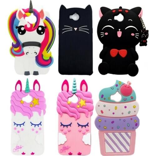 For Huawei Y6 2017 Cover Silicone 3D Cartoon Unicorn Piglet Cat Soft Back Cover Case For Huawei Y5 2017 Y 6 2017 5.0" Phone Bags