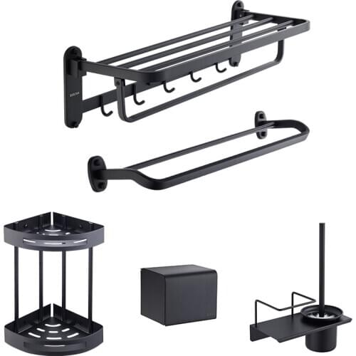 Black Loo Brush 304 Stainless Steel Folding Towel Rack Hotel Villa Hi-quality Wall Hanging Nordic Bathroom Hardware Accessories