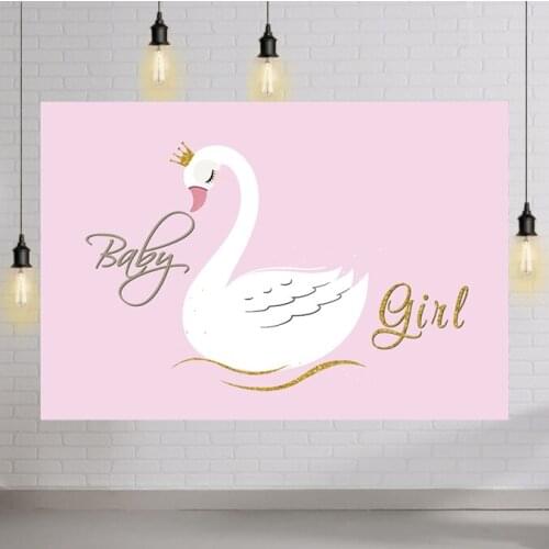 Newborn Baby Shower Photocall Boda Customized Kids Birthday Poster Pink Swan Baby Portrait Photo Backdrop Photography Background