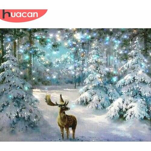 HUACAN 5D DIY Christmas Diamond Painting Deer Diamond Mosaic winter Diamond Embroidery Cross Stitch Home Decor