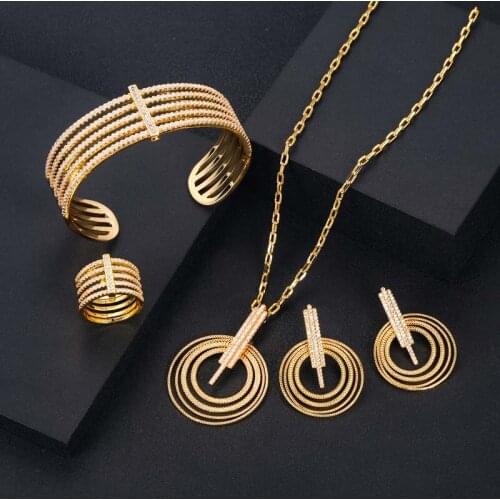 Janekelly African Bangle Ring Set Jewelry Sets For Women Indian Wedding Cubic Zircon Crystal jewellery Dubai Bridal Jewelry Set