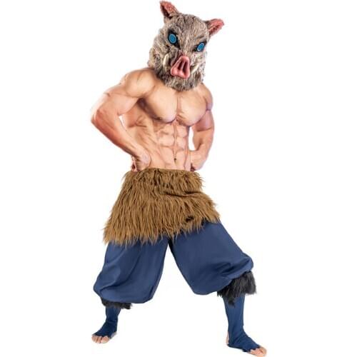 Anime Demon Slayer Cosplay Hashibira Inosuke Pants For Man Headgear Halloween Costume