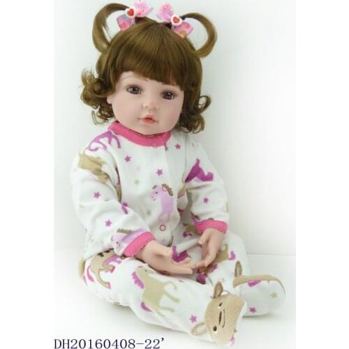 Girl doll reborn 22" Curly brown hair cloth body silicone vinyl dolls for children gift bebe alive reborn bonecas brinquedos
