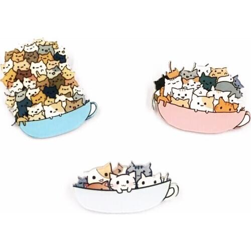 Top Selling 1PCS Kinds of Cats In The Cup Cartoon Acrylic Badges Icons on The Backpack Pin Brooch for Clothing Hat Shoes Jacket