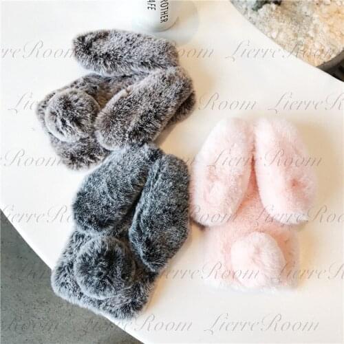 LierreRoom Ins Cute Furry Bunny Rabbits Back with Furry Tail Design Phone Protection Case for Huawei Mate30pro P30lite Nova5