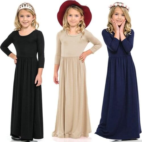 Fashion dress for Girls Toddler baby Long Sleeve solid Print Kids Dress Clothes infant Bohemian kid dress elegant girls dress