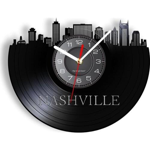 Nashville Famous Country Music Carved Vinyl Record Wall Clock Capital of Tennessee Art Office Decor Cityscape Vinyl Timepieces