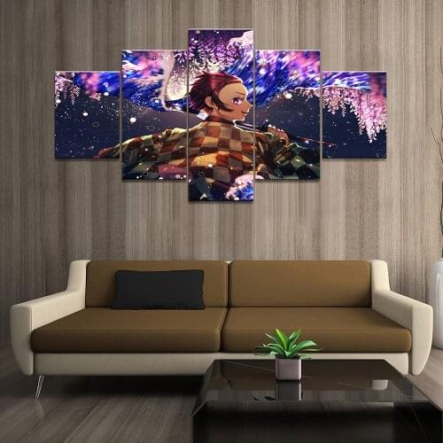 Wall Art Prints Modular Poster Canvas Painting 5 Pcs Anime Boys Kamado Tanjirou Demon Slayer Kimetsu No Yaiba Pictures Home Deco