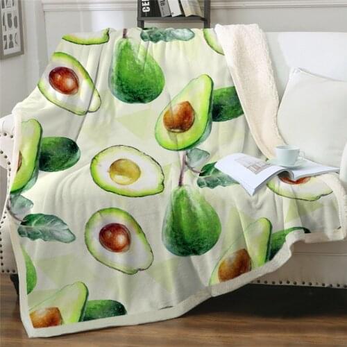 Newest Green Avocado Soft Blanket Fluffy Sherpa Blanket Yoga Fruit Throw Blanket Mandala Cartoon Bedding Linen Fashion Blanket