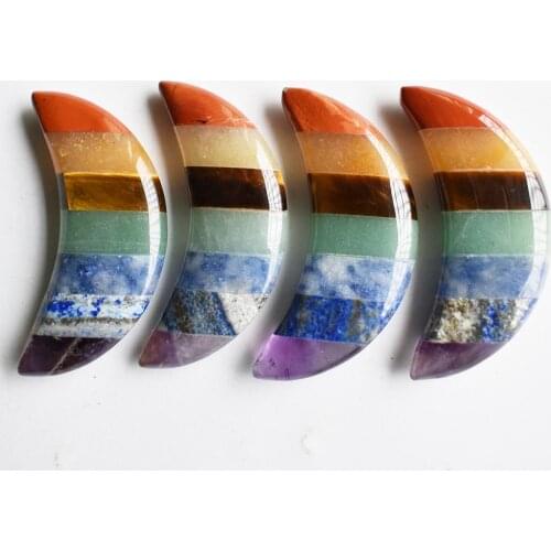 2020 New Fashion natural stone 7Chakra Layered moon shape no hole pendants for jewelry making Wholesale 4pcs/lot free shipping
