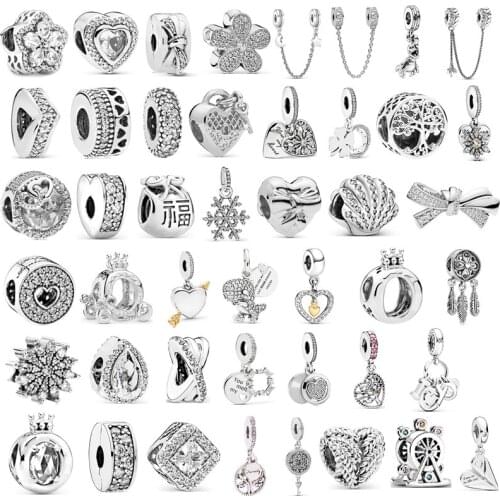 New charm original inlaid diamond water drop love beads suitable for Pandora womens bracelet necklace jewelry accessories