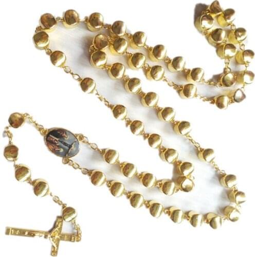 New Style Vintage Religious Catholic Gold Diamonds Christ Jesus Jewelry Women Man Rosary Beads Cross Pendant Necklace