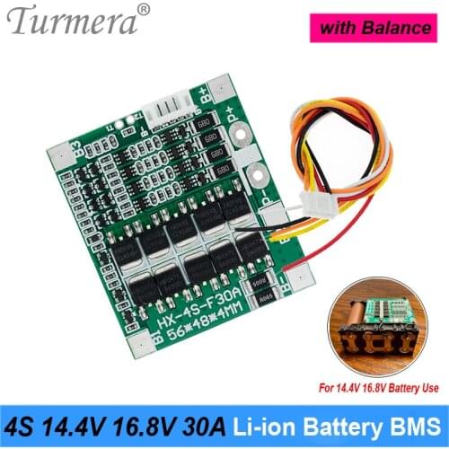 Turmera 4S 30A 14.4V 16.8V Balance BMS Lithium Battery Protection Board for 3.6V 18650 Electric Drill Screwdriver Batteries Use