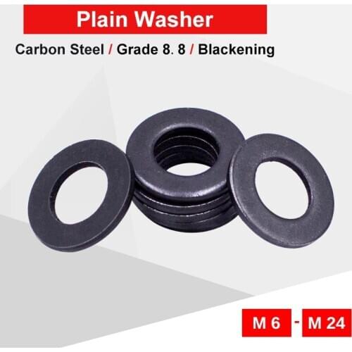 2-50 PCS Plain Flat Washer M6 M8 M10 M12 M14 M16 M18 M20 M22 M24 Carbon Steel Material Blackening Flat Gasket Grade 8.8