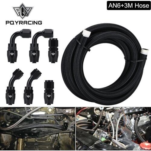 PQY - 0/45/90Degree Hose Adaptors Aluminum Hose Ends Fitting -6AN Stainless Steel Oil Fuel Hose Line 3Meter Oil Cooler Kit AN6
