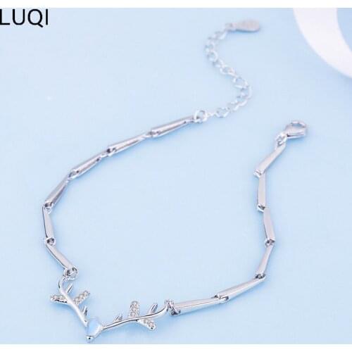 S925 silver plated platinum sweet and delicate antler zircon bracelet for girlfriend and best friend SL020