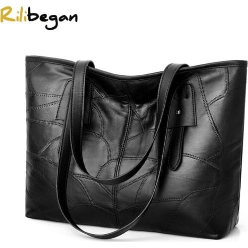 Classic Vintage Women Tote Bag Black PU Leather Women Shoulder Bag Large Capacity Handbag Female Fashion Crossbody Bag Women
