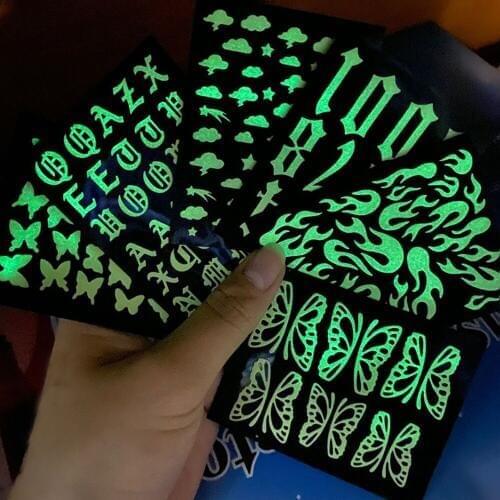 6 sheets/Set Luminous Nail Art Stickers Butterfly Number Flame Cloud 3D Nail Decorations Transfer Glow in the Dark Decals TW0#37