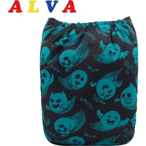 ALVABABY Cloth Diapers Baby Halloween Theme Printed Modern Cloth Nappy with 1pc Reusable Insert