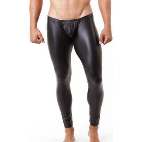 New 3 color mens long pants tight fashion hot black Faux leather sexy boxer underwear sexy panties trousers fashion nightwear