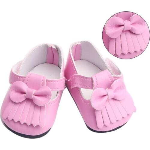 40-43 Cm Baby Boy Dolls Shoes PU Pink Bow Dress Shoe American Newborn Cute Toys Accessories Fit 18 Inch Girls Birthday Gift g5