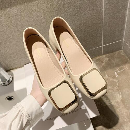 Ladies Low Heel Women Single Pumps Square High Heels Shoes Flock Woman Party Shoes Elegant Female Pumps zapatos mujer U14-28