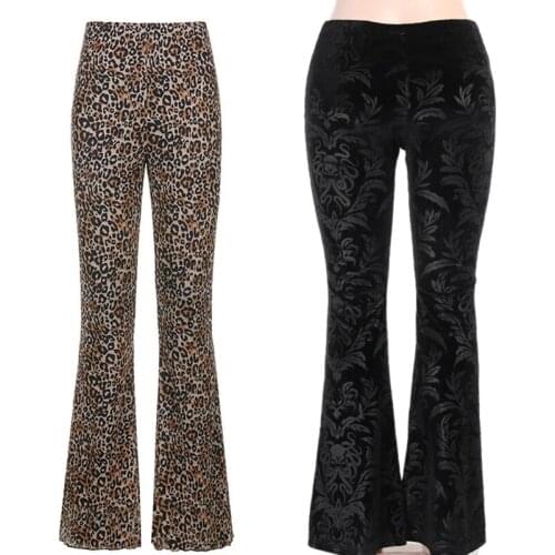 Floral Scratched Gothic Pants High Waist Skinny Flare Trousers L & Leopard Y2K Joggers Women High Waist Flare Pants L