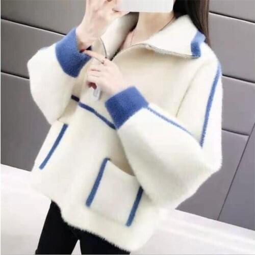 2020 New Cardigan Womens Autumn And Winter Solid Color Long-sleeved Zipper Thick Warm Loose Pocket Casual