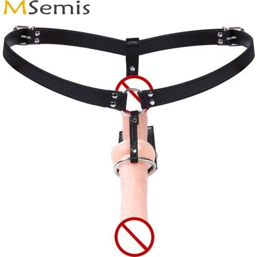 Women Chastity Underwear Erotic Forced Orgasm Panties Adjustable PU Leather Harness Belt with Dildo Anal Plug Sex Toy for Couple