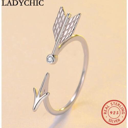 LADYCHIC Authentic 925 Sterling Silver Cupid Arrows Adjustable Ring Personality Open Ring for Lover Best Jewelry Gifts LRS1007