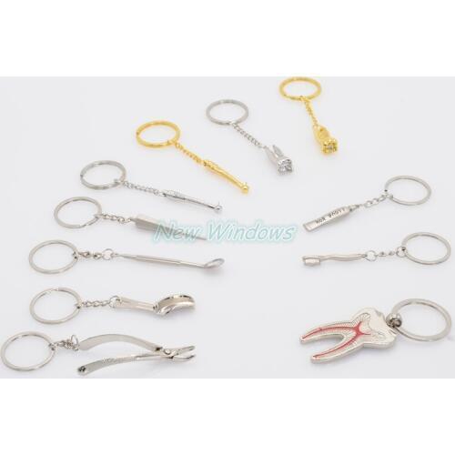 11Pcs Dentist AssortedKeychain Key Chain Stainless Steel 11 types