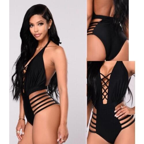 2019 New Style Fashion Hot Womens One-piece Swimsuit Swimwear Push Up Solid Hollow Out Bathing Suit Bikini