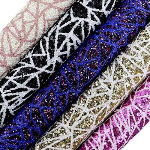 30x134cm Chunky Glitter with Line Fabric Leather Roll Faux Gitter vinyl Leather For earring DIY AY248